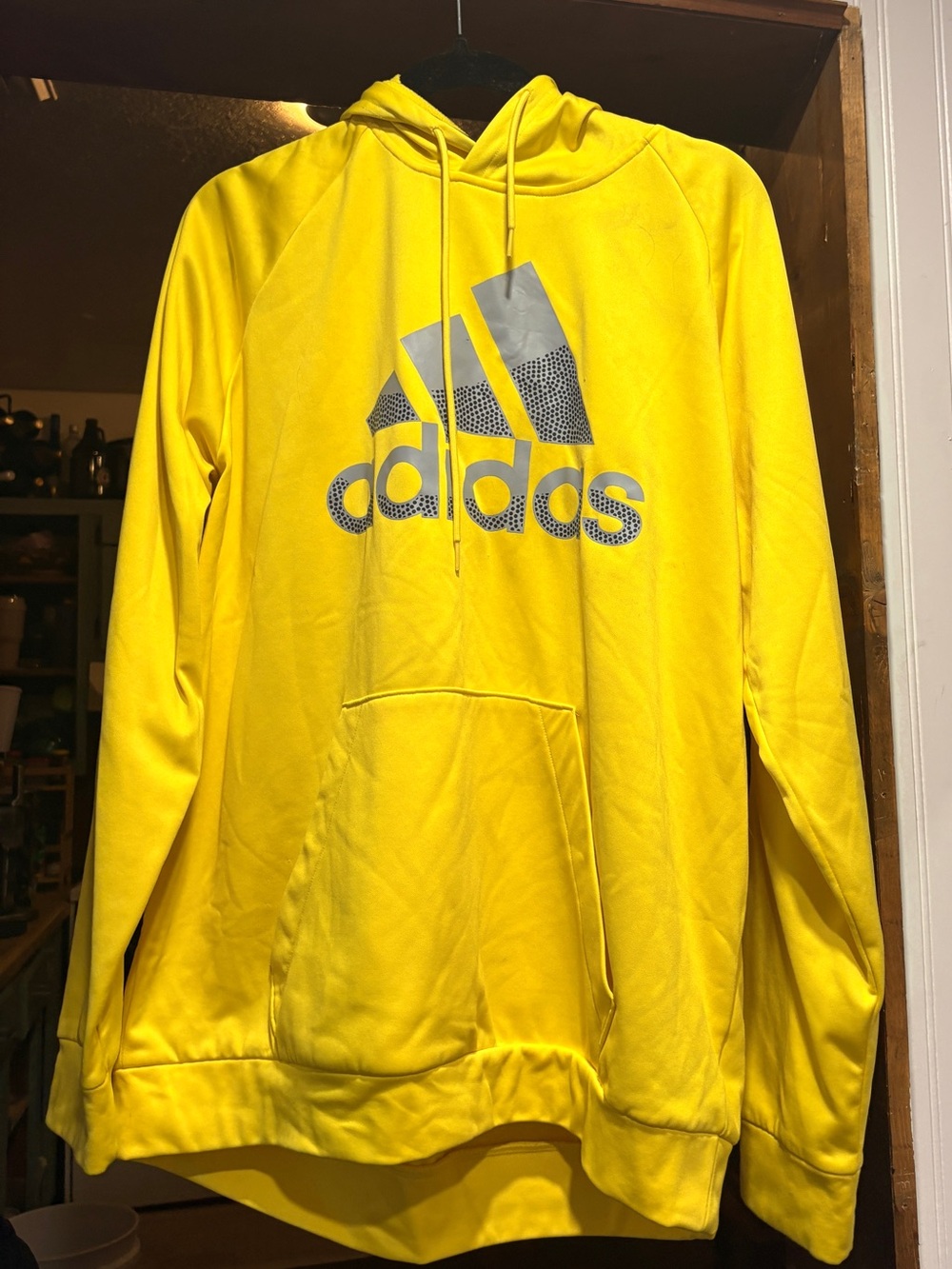 adidas Men’s Yellow Crewneck Hoodie with Grey Logo